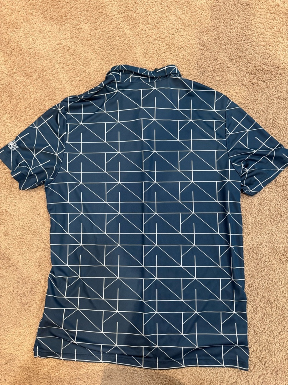 adidas Navy Polo with White Geometric Lines - Picture 2 of 5